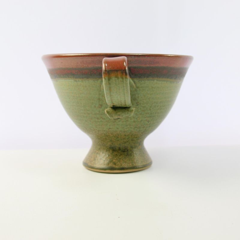 Brown Studio Pottery Double Handled Pedestal Bowl