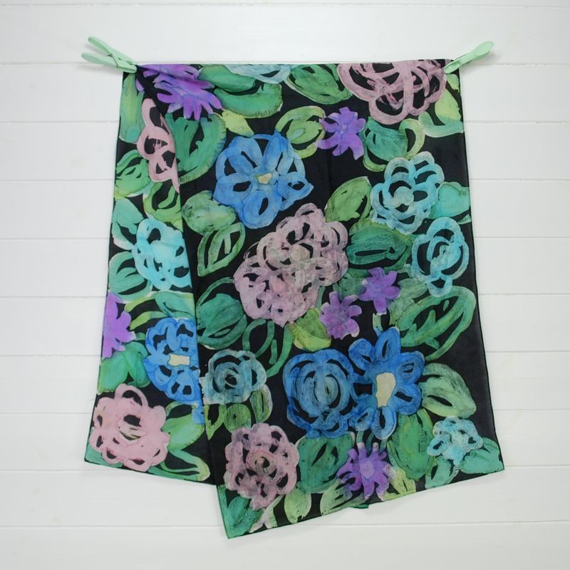 Vintage Hand Rolled Silk Rectangle Scarf 