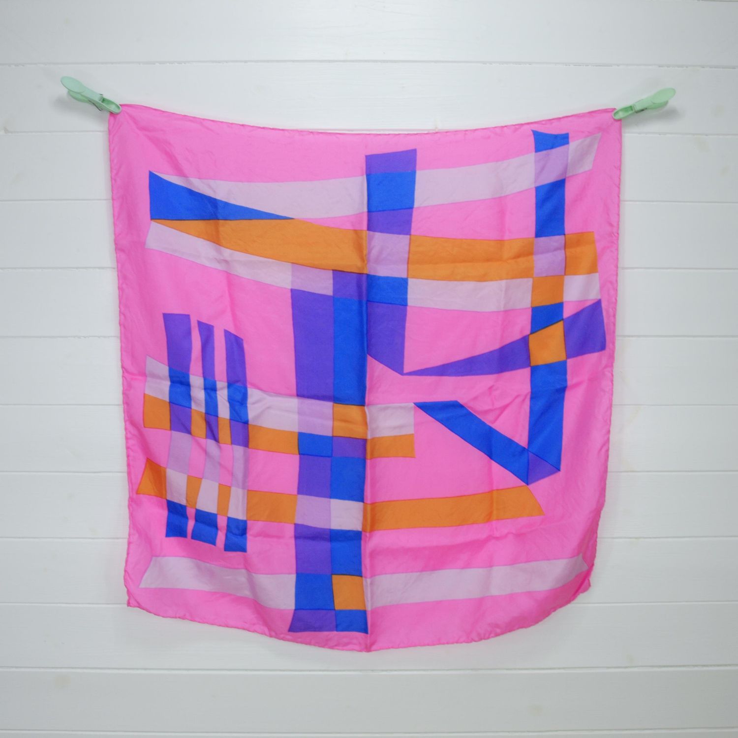 Vintage Pink Hand Rolled Geometric Silk Square Scarf
