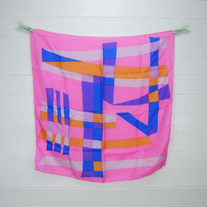 Vintage Pink Hand Rolled Geometric Silk Square Scarf