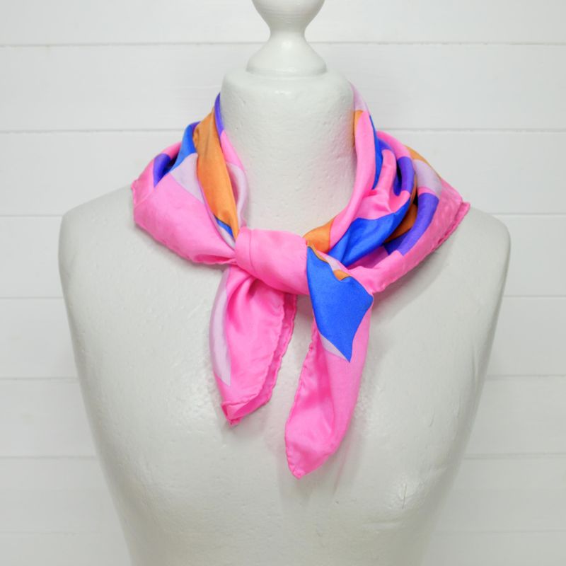 Vintage Pink Hand Rolled Geometric Silk Square Scarf
