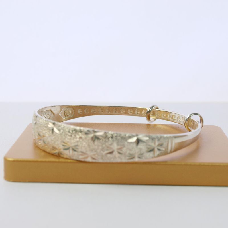 Vintage Solid 999 Silver Bangle Gypsophila Staburst &amp; Chinese Markings