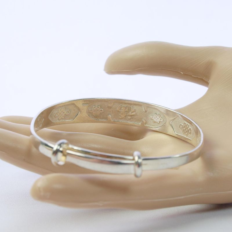 Vintage Solid 999 Silver Bangle Gypsophila Staburst &amp; Chinese Markings
