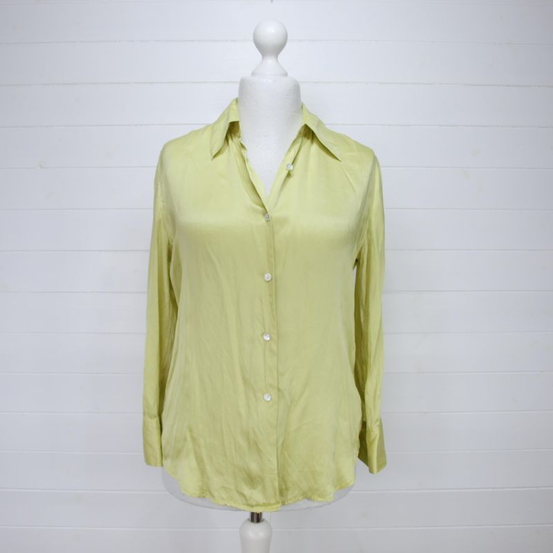 Green Silk Shirt Mother of Pearl Buttons Size 8