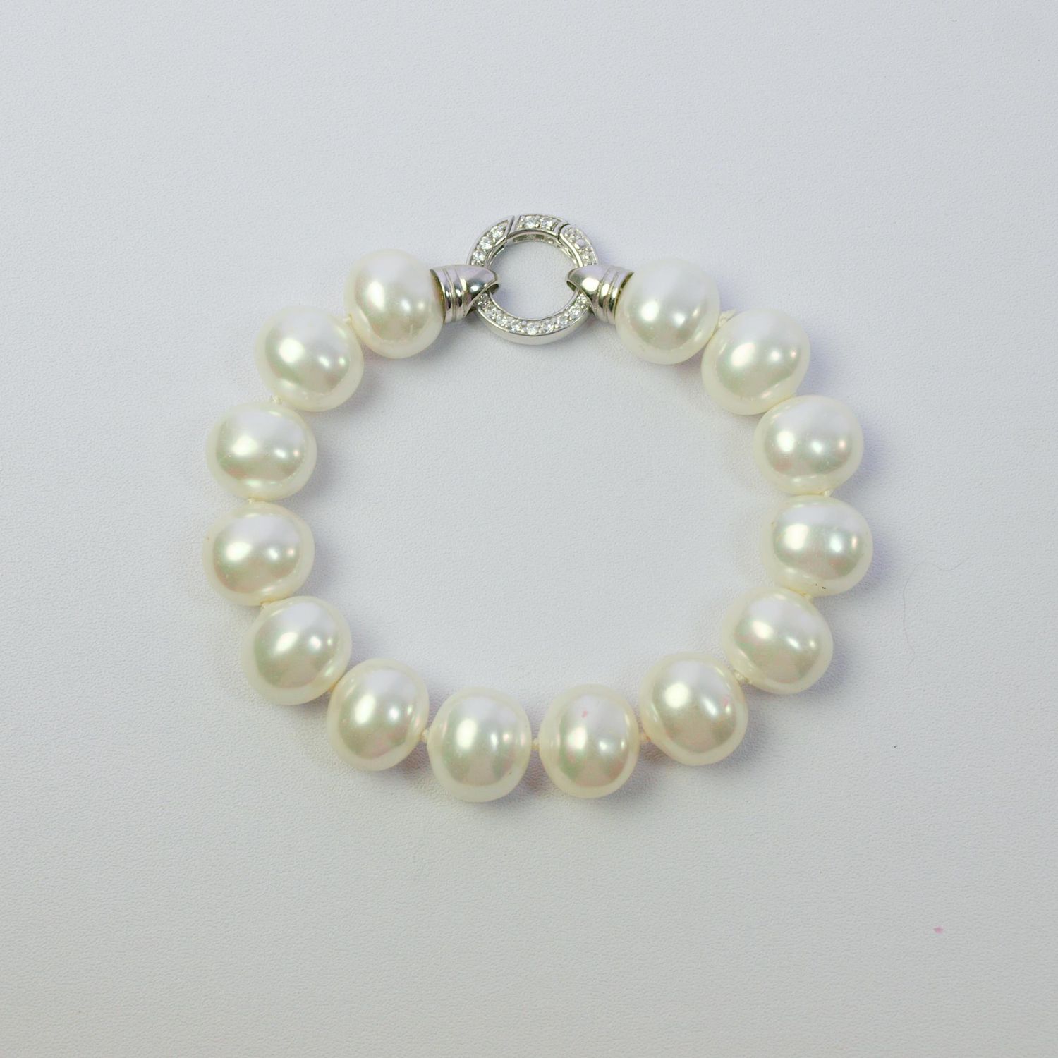 White Faux Pearl &amp; 925 &amp; CZ Bracelet