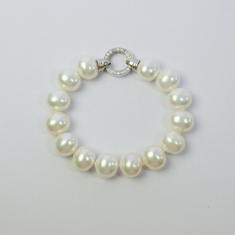 White Faux Pearl &amp; 925 &amp; CZ Bracelet