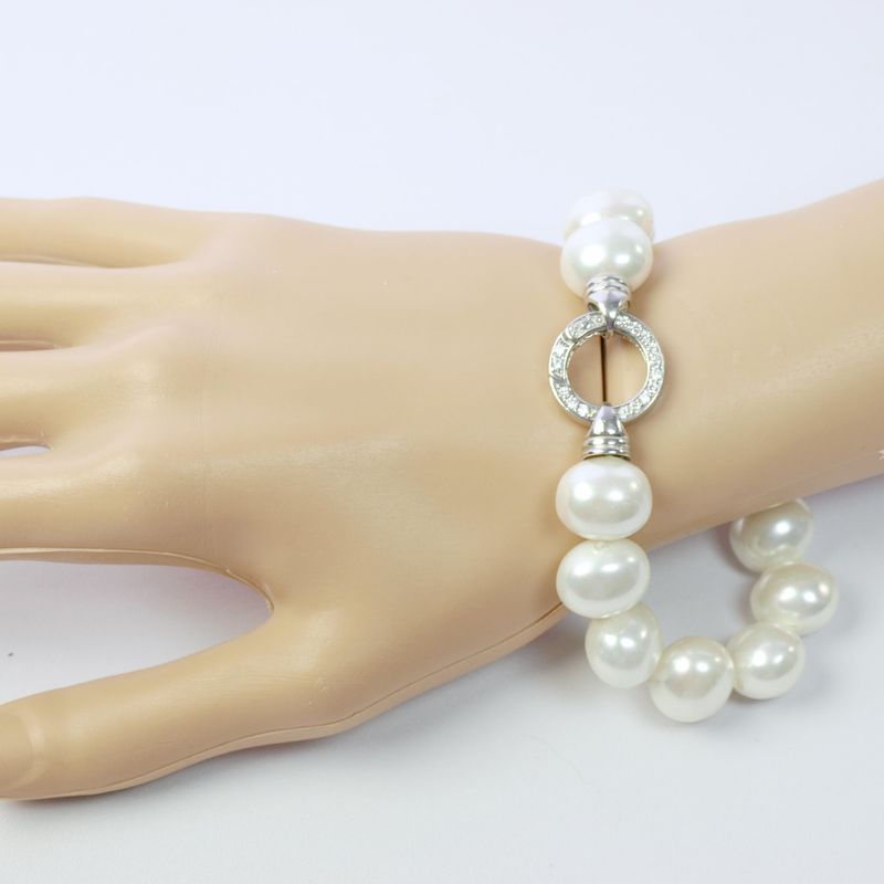 Large White Faux Pearl &amp; 925 &amp; CZ Bracelet