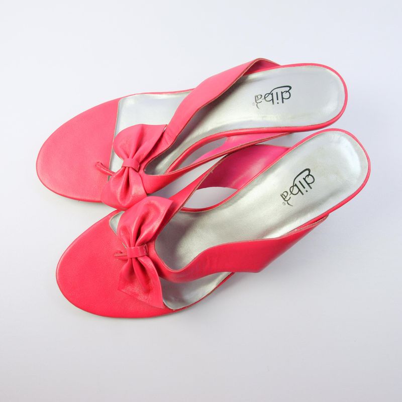Diba Pink Leather Bow Slide Sandals 5