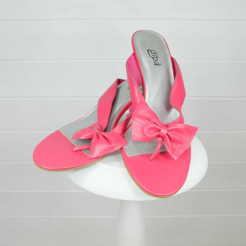 Diba Pink Leather Bow Slide Sandals 5