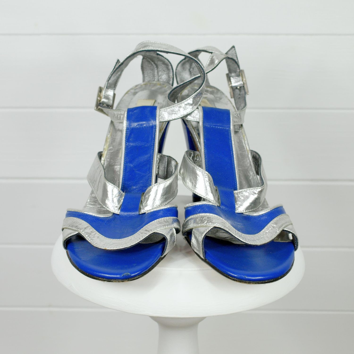 Jenni Arundel High Heel Blue &amp; Silver Sandals 