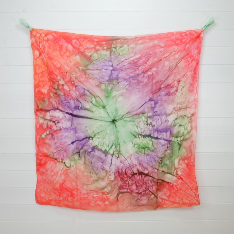 Vintage Silk Scarf Square Orange Hand Rolled Tie Dye