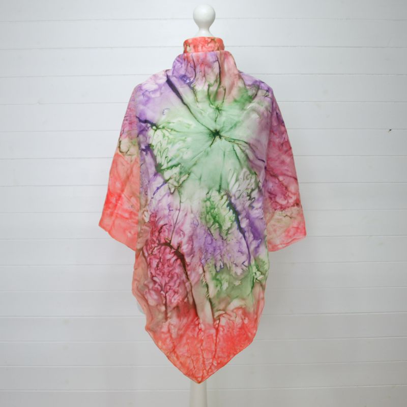 Vintage Silk Scarf Square Orange Hand Rolled Tie Dye