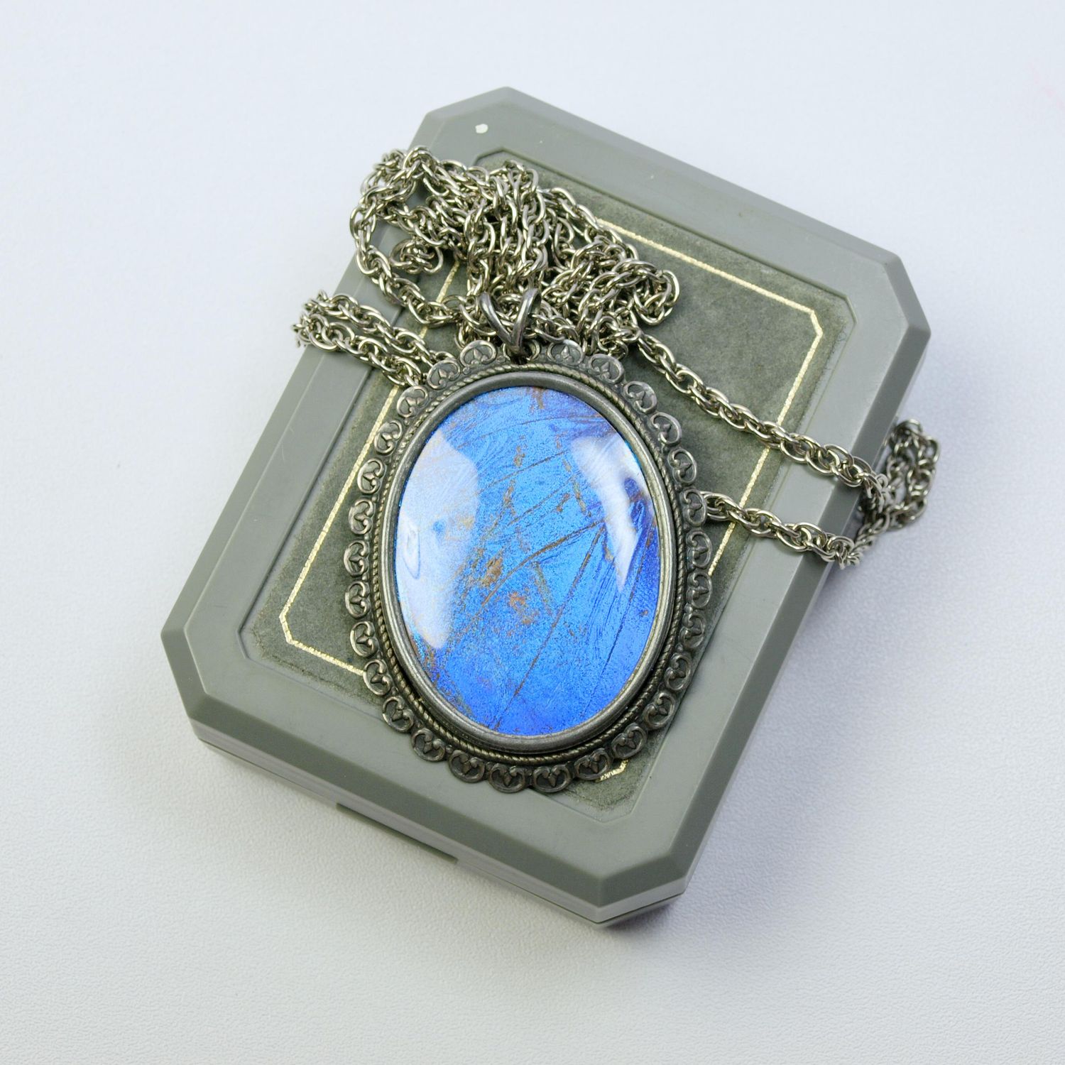 Vintage Morphy Butterfly Wing Pendant Necklace