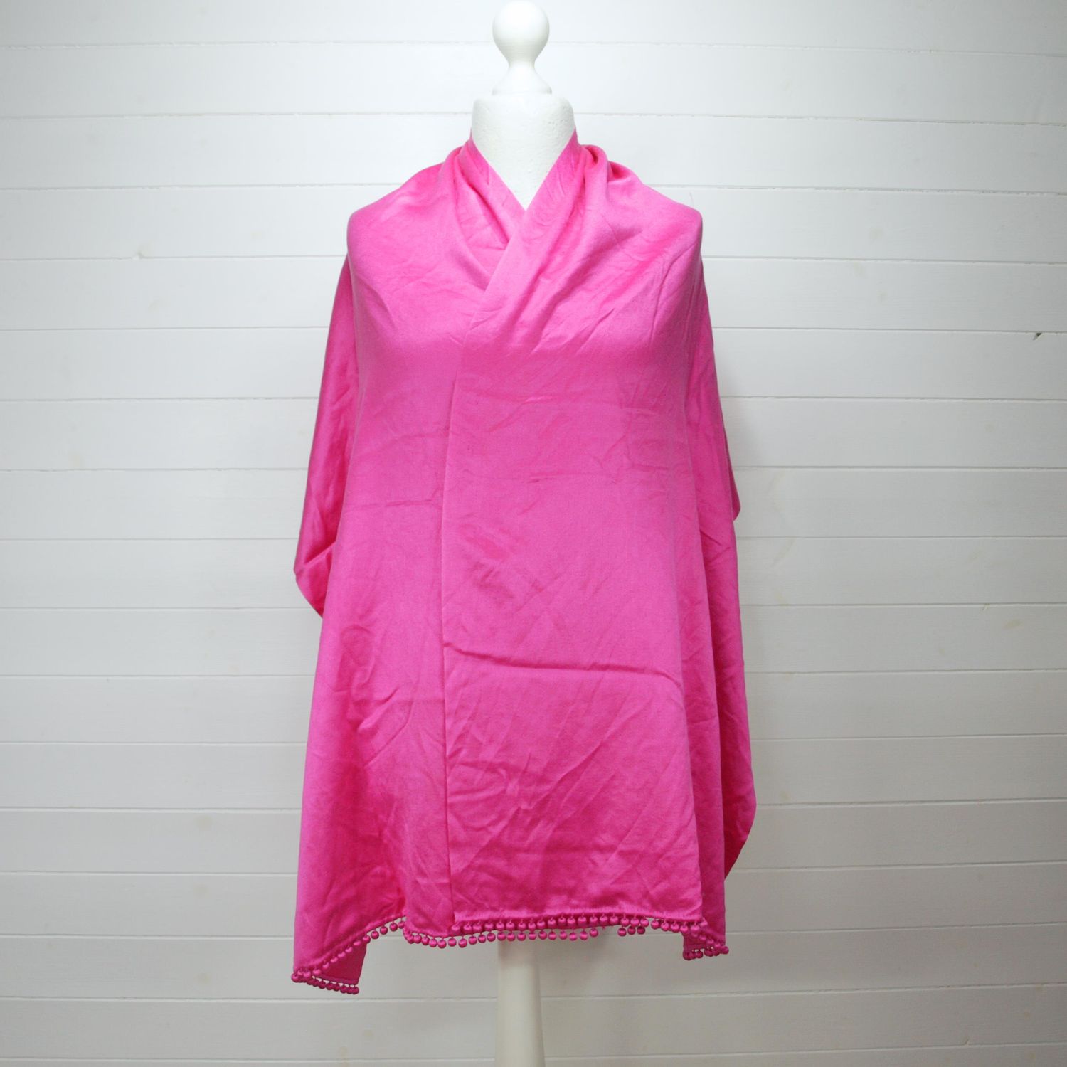 Bajra Luxury Cashmere &amp; Silk Pink Rectangle Shawl With Ball Fringe
