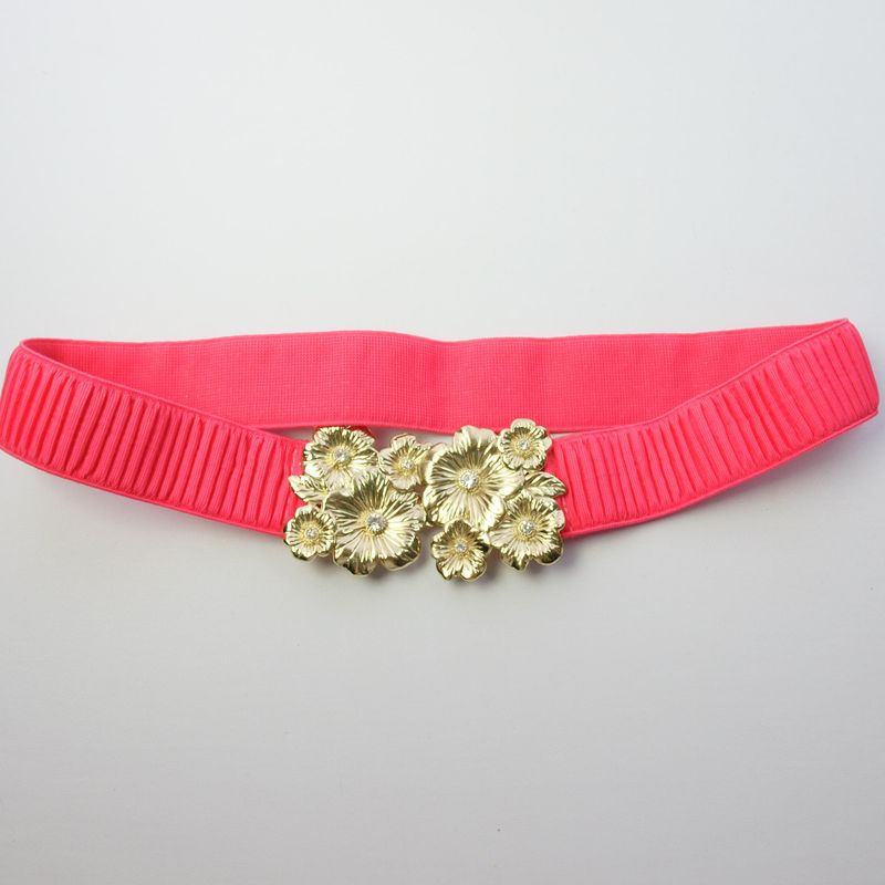 Pink Elasticated Belt Gold Buckle