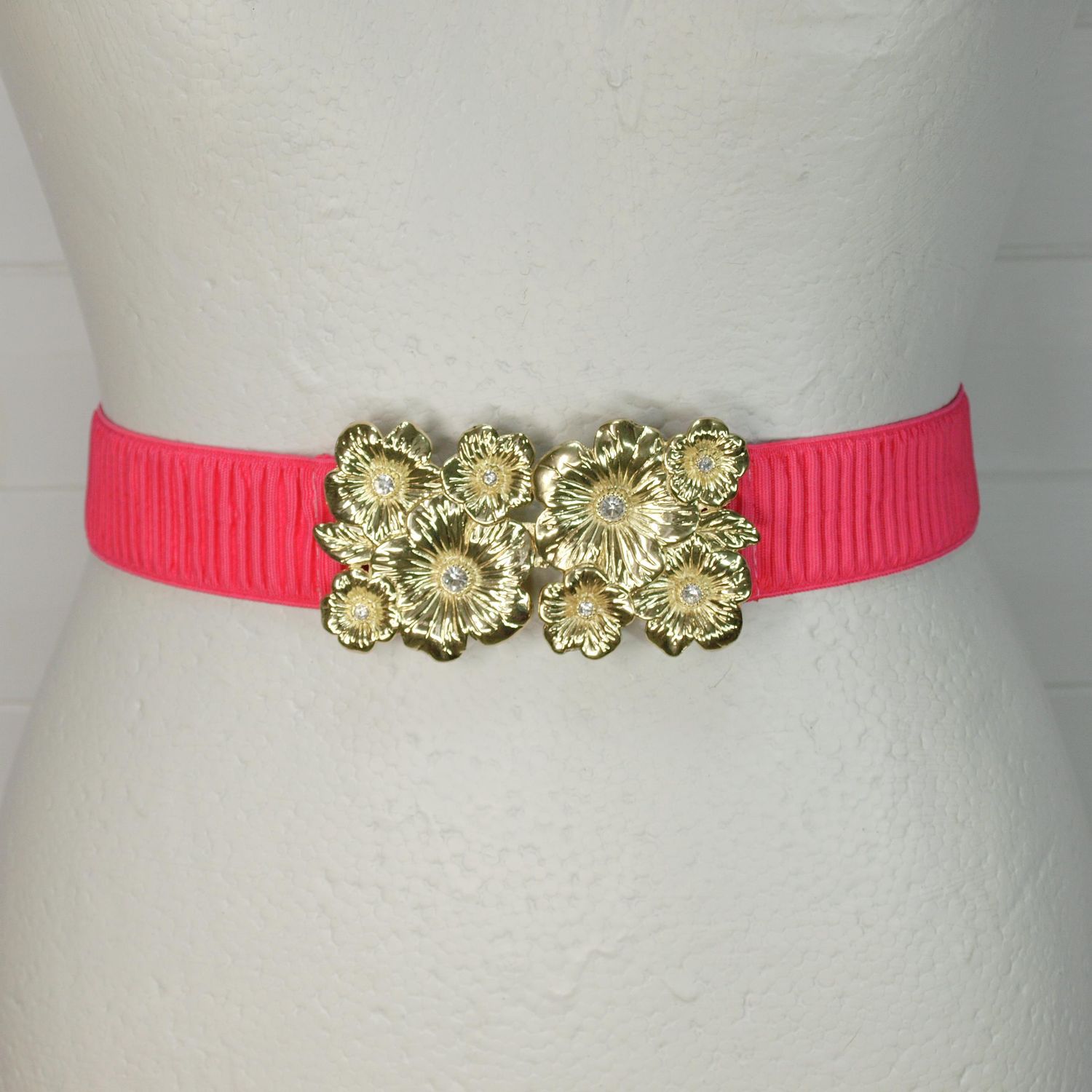 Pink Elasticated Belt Gold Buckle