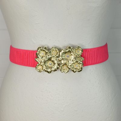 Pink Elasticated Belt Gold Buckle