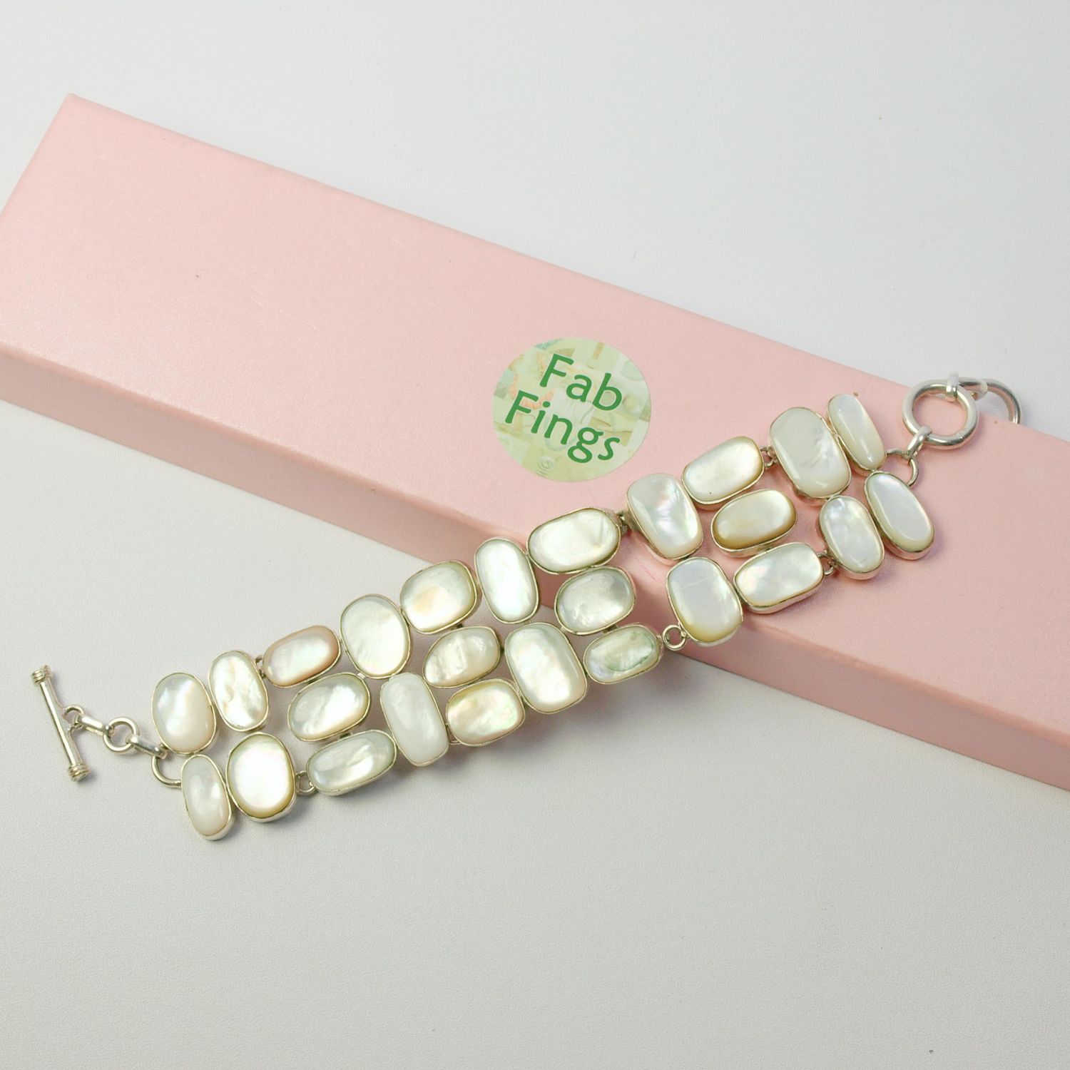 Mother of Pearl &amp; 925 Silver Toggle Bracelet