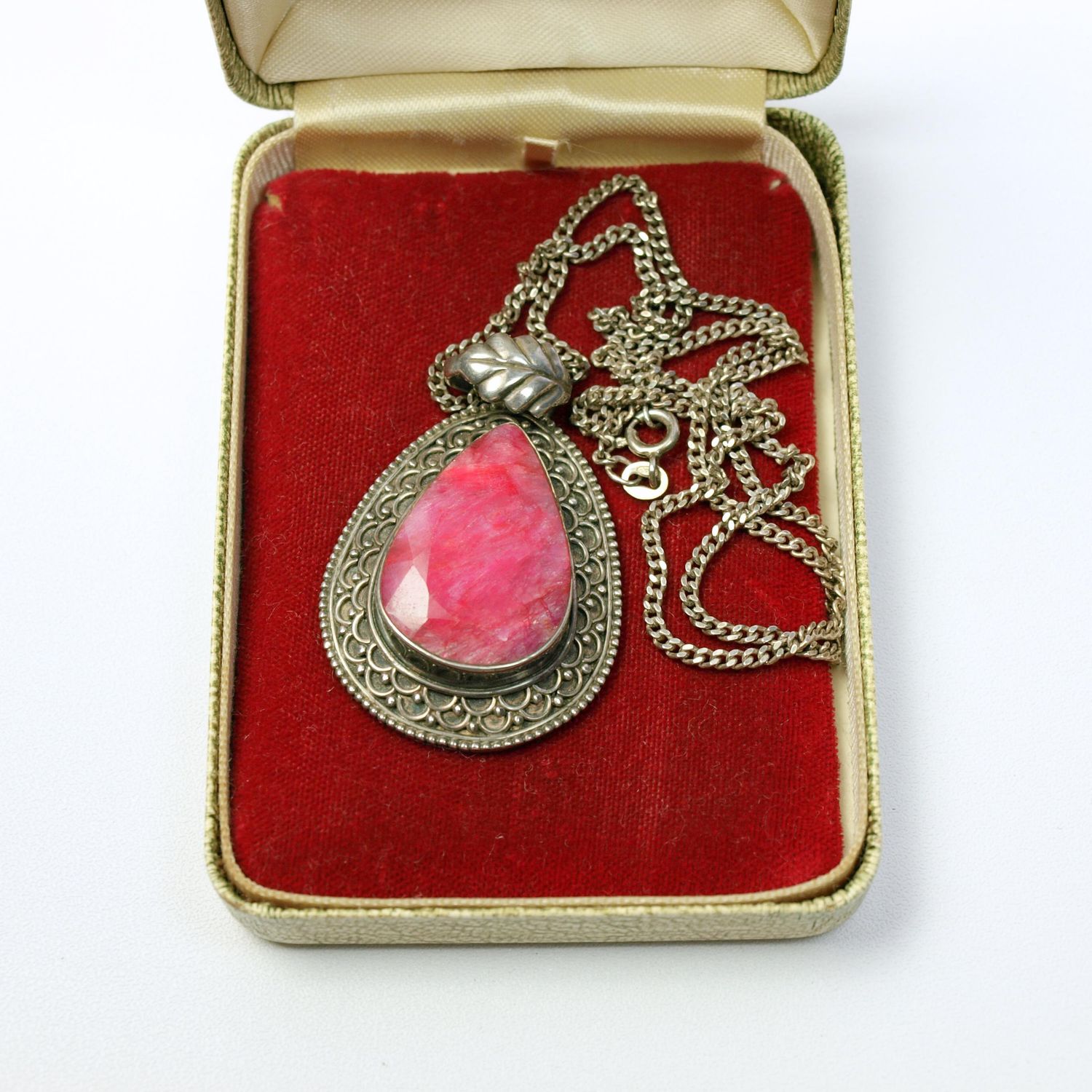 Vintage Silver &amp; Pink Gemstone Necklace