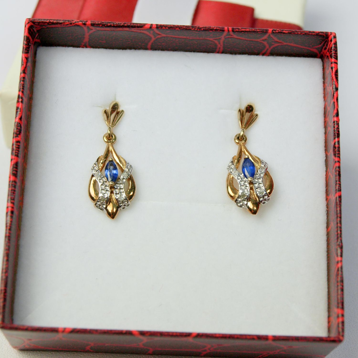 Vintage 9ct Gold Saphire &amp; Diamond Earrings