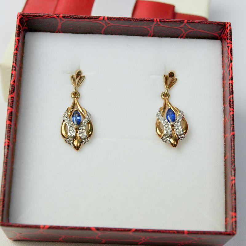Vintage 9ct Gold Saphire &amp; Diamond Earrings