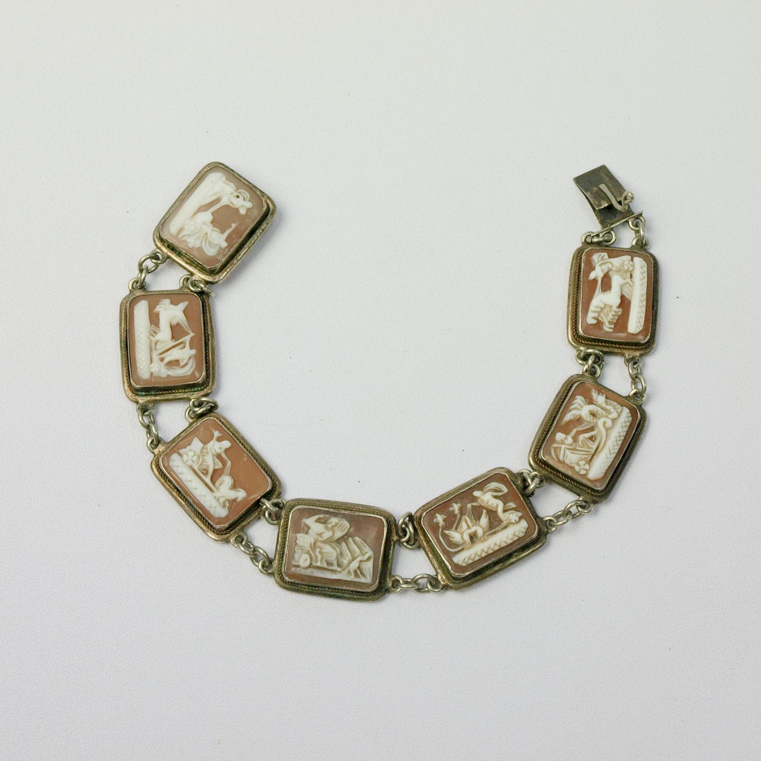 Vintage Silver Roman Chariot Cameo Bracelet