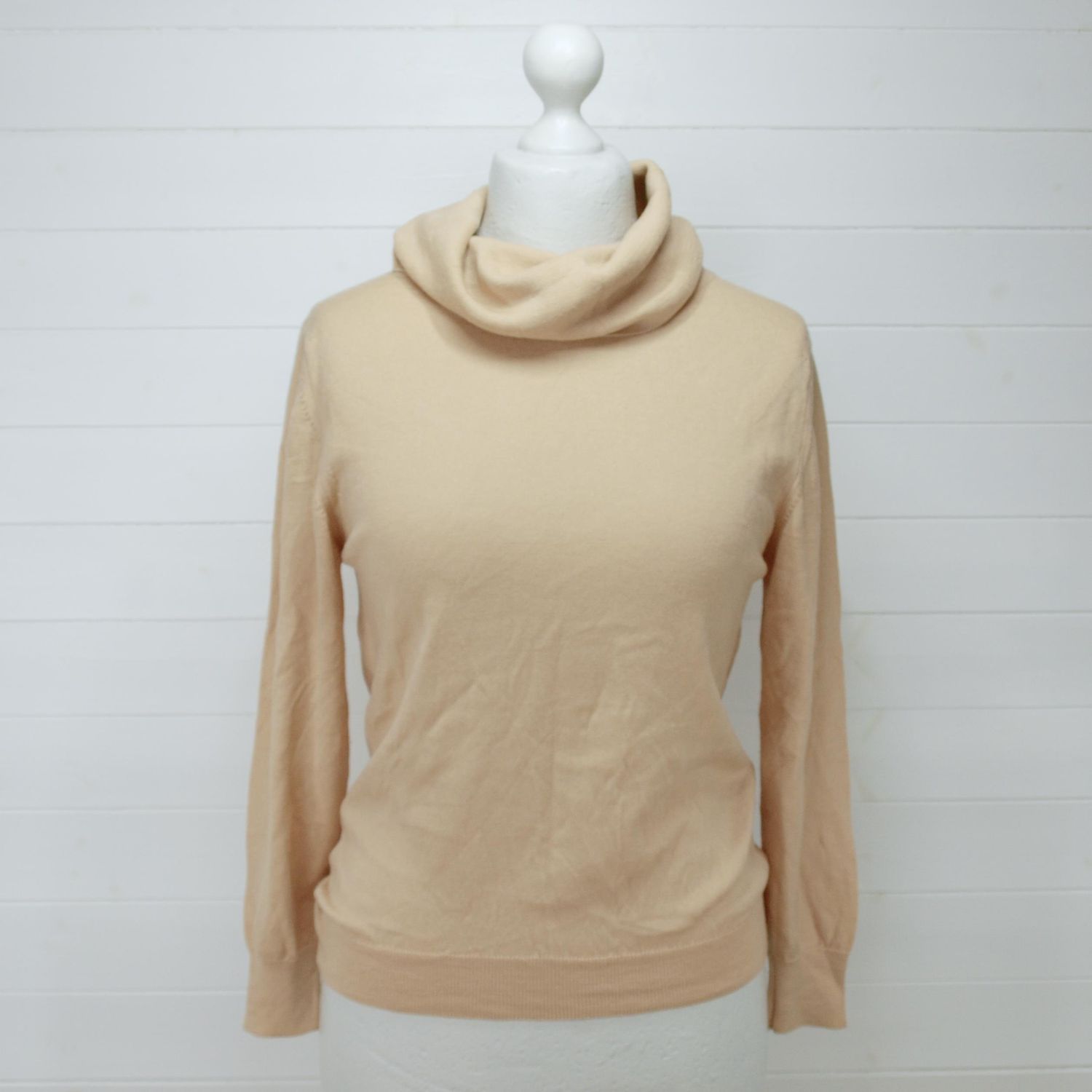 Country Collections Beige Extrafine Merino Wool Roll Neck Jumper