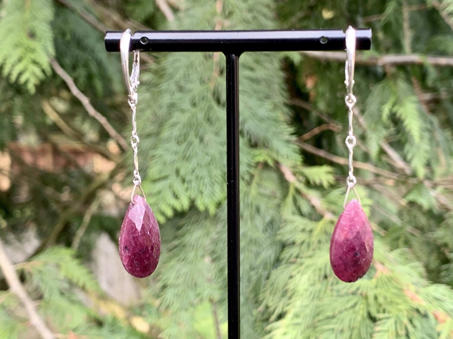 Natural Raw Ruby Earrings - short