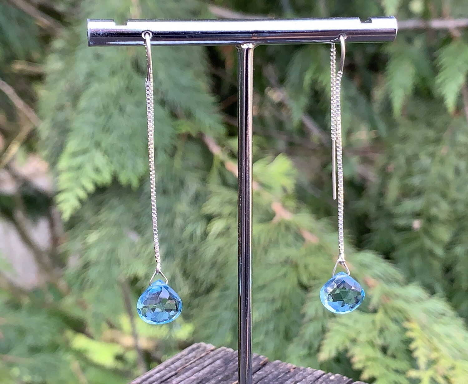 Swiss blue topaz earrings- long