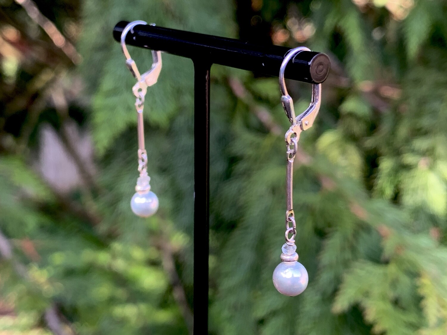 Grey saltwater pearl with white topaz earrings