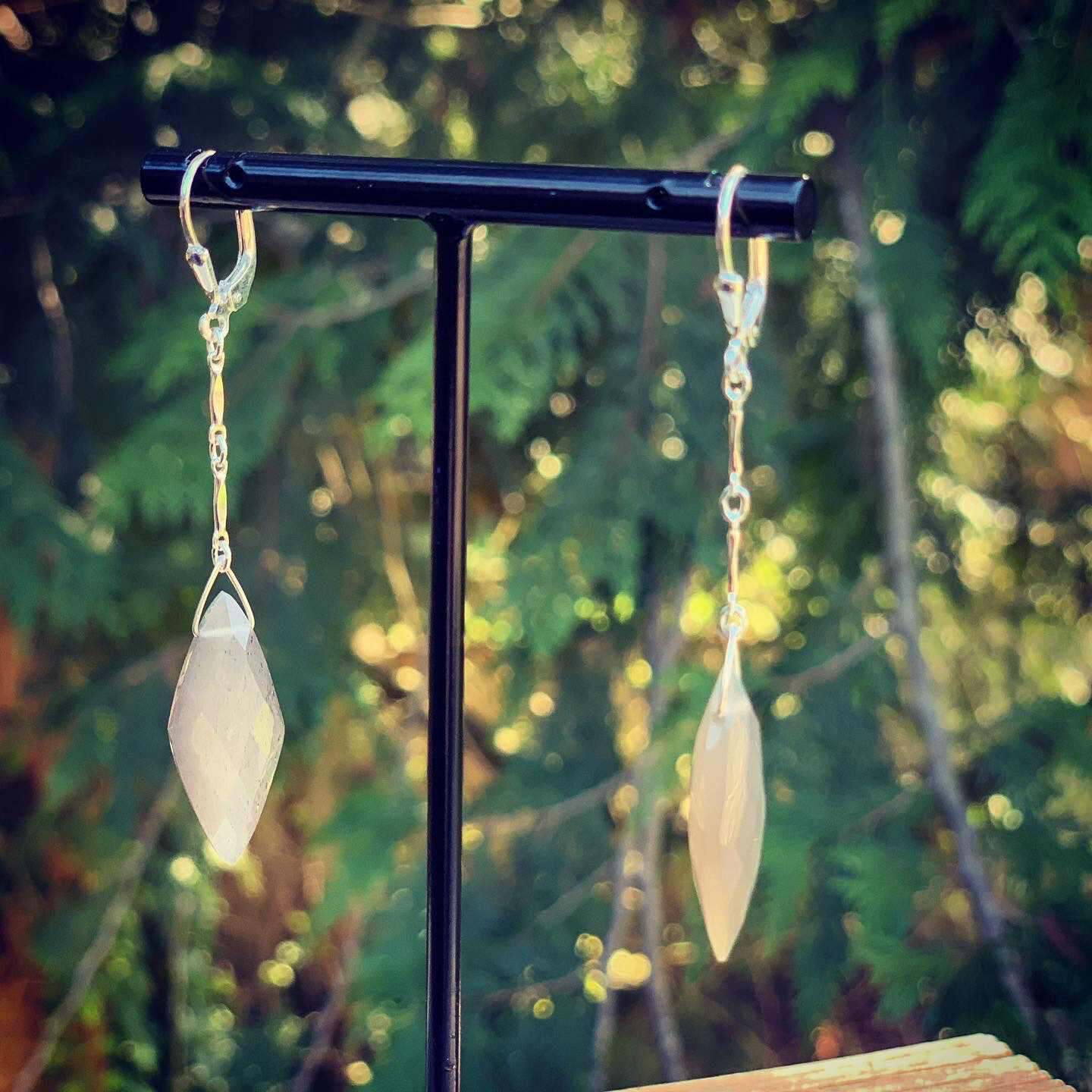 Grey Faceted Moonstone Earrings