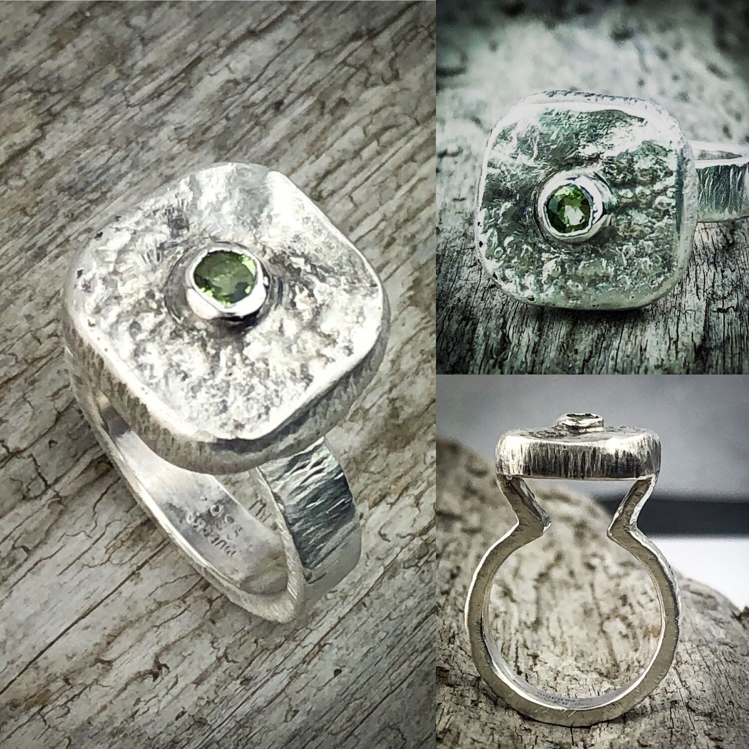 reticulated Silver Peridot Ring size 7 1/4