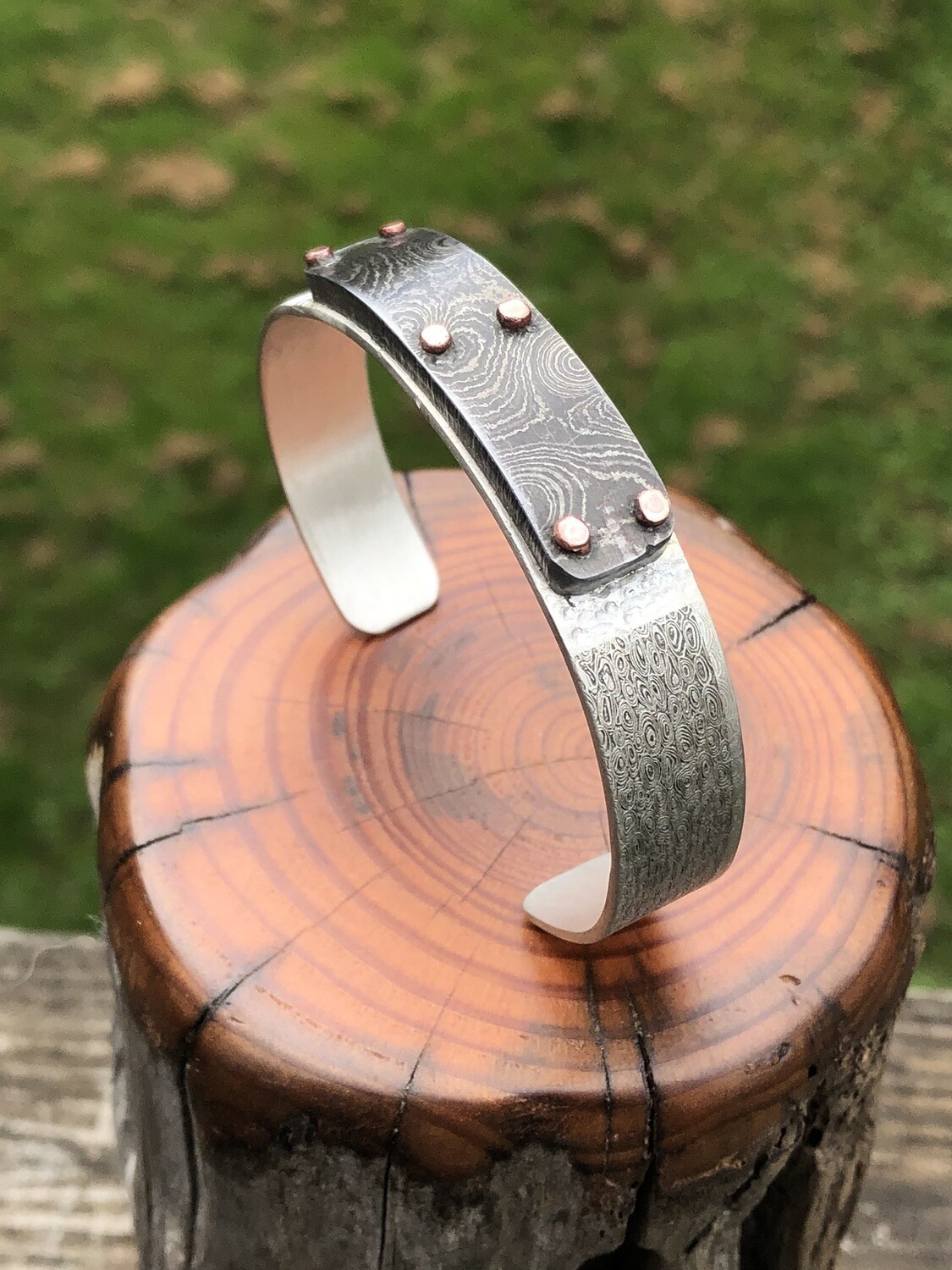 Damascus Steel And Silver Cuff