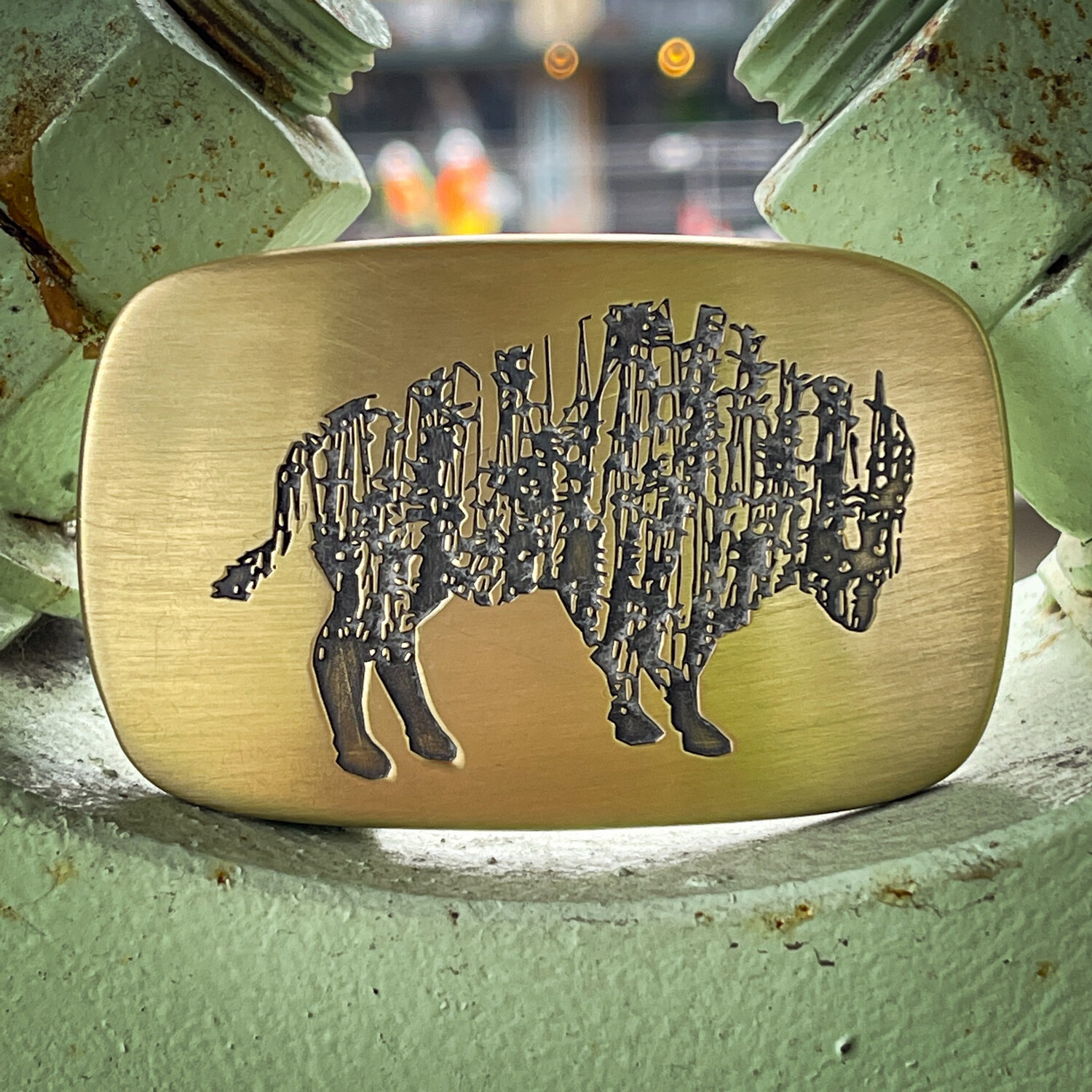 Bison Brass Belt Buckle
