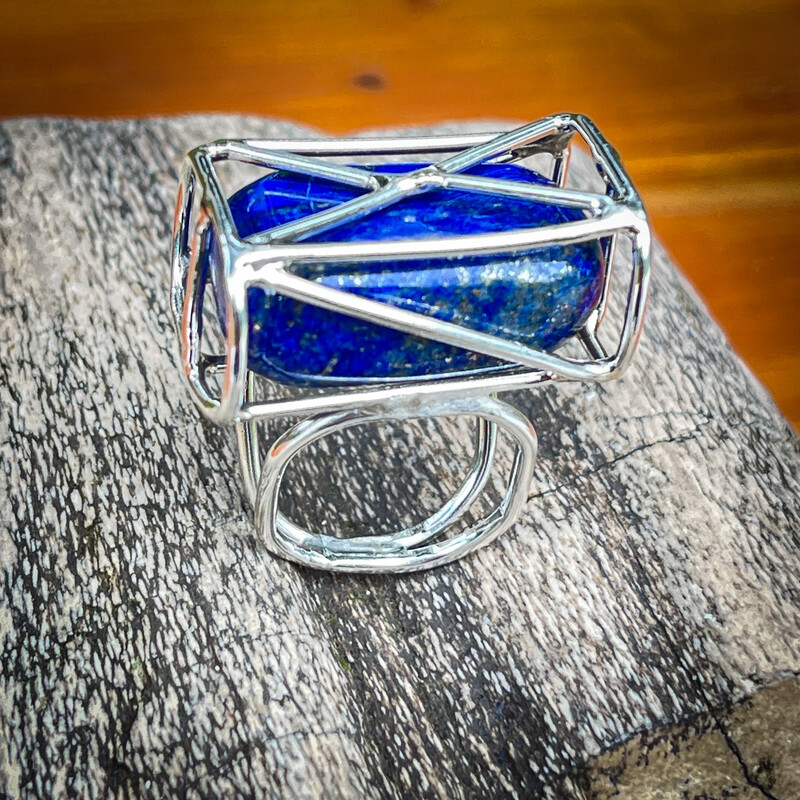 Caged Lapis lazuli Ring Size 7.5