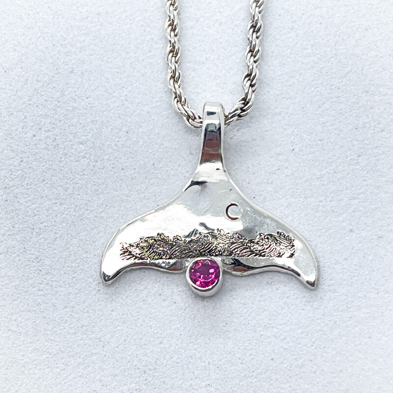 Small Whale Tail Pendant With Rhodolite Garnet