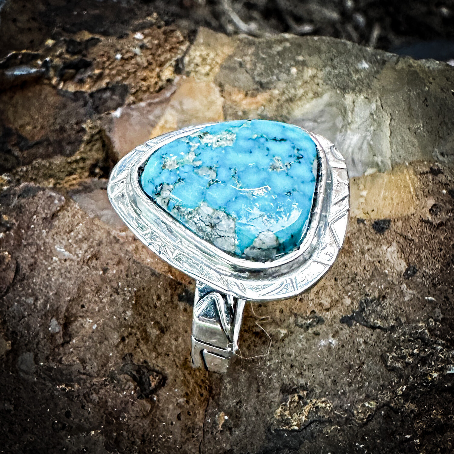 Spiderweb Kingman Turquoise Ring sz 7.5