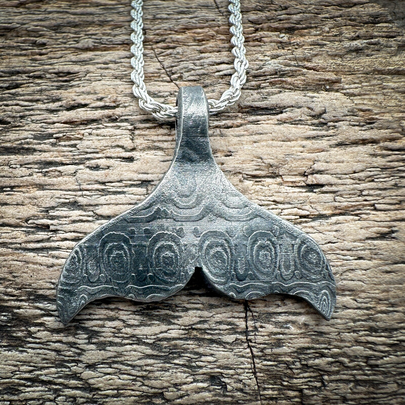 Damascus Steel Whale Tail Pendant