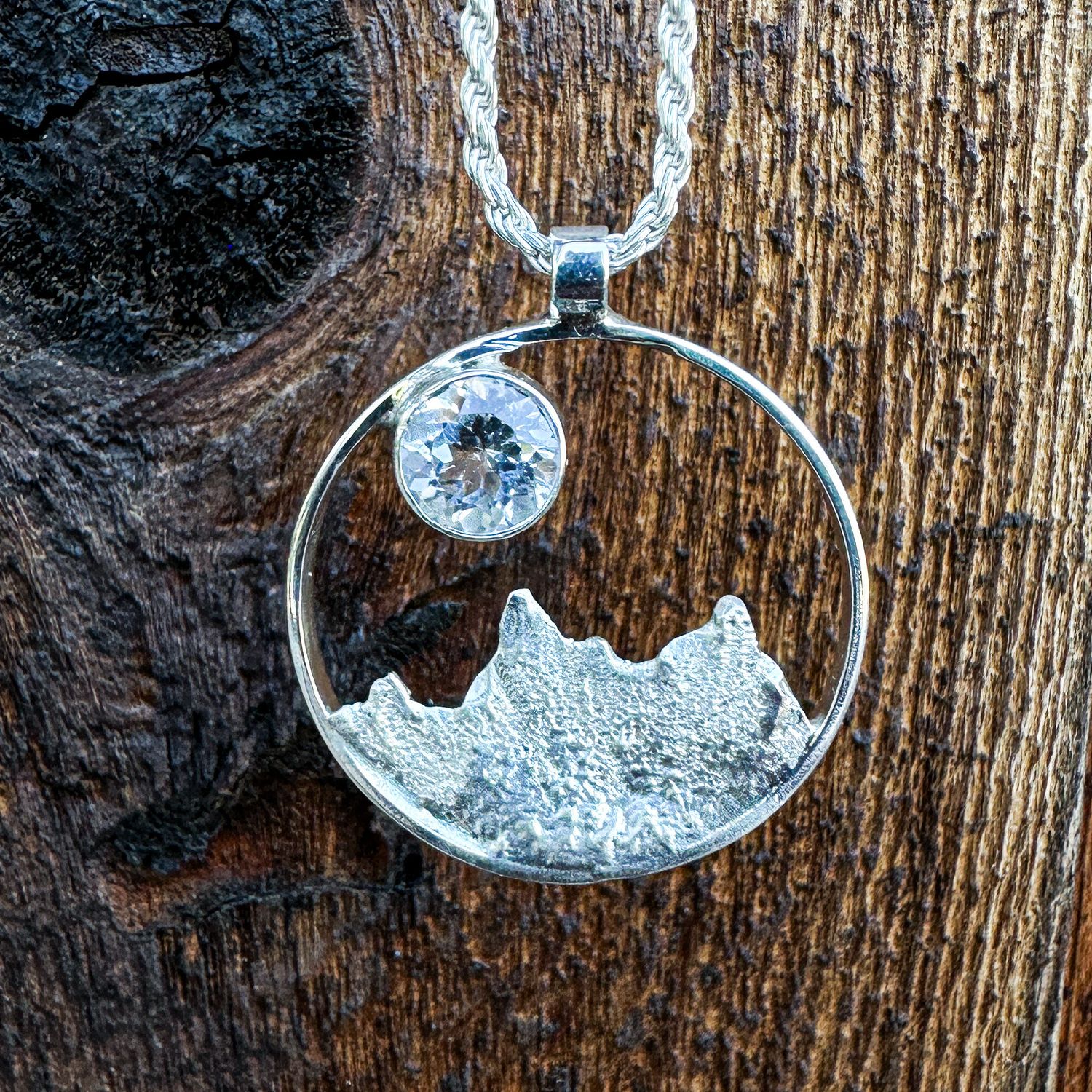 White Topaz Mountain Pendant