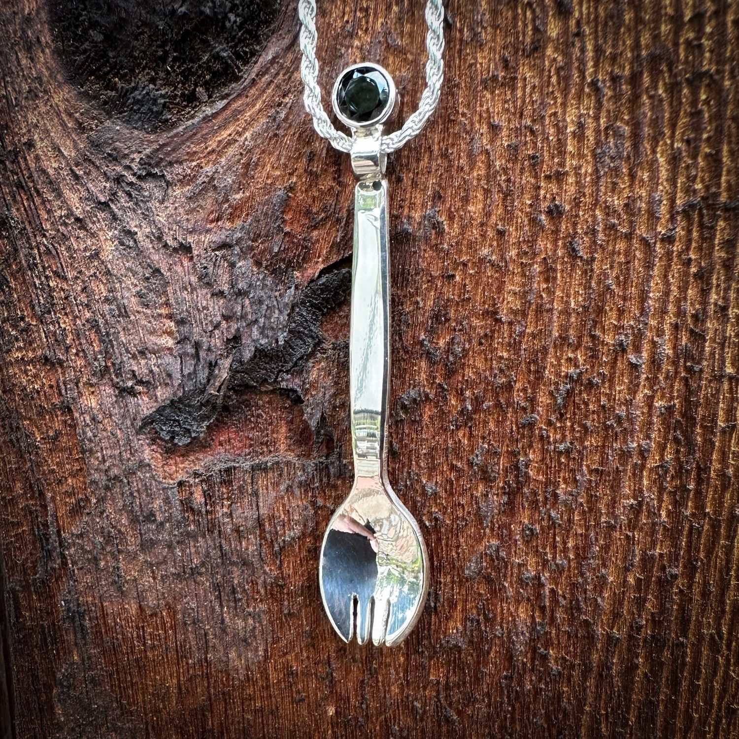 Spork Pendant w. Black Spinel