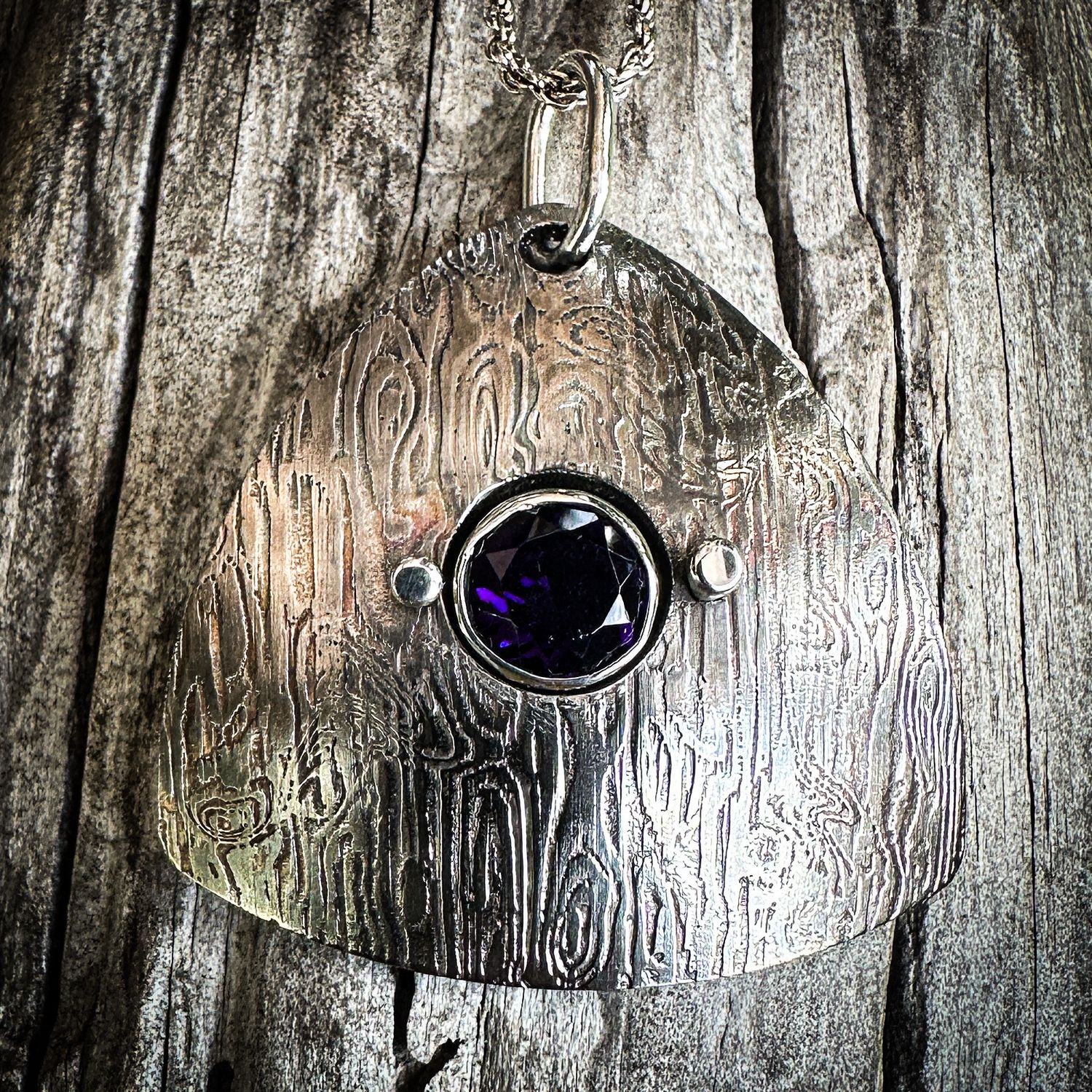 Stainless Damascus with Amethyst Pendant