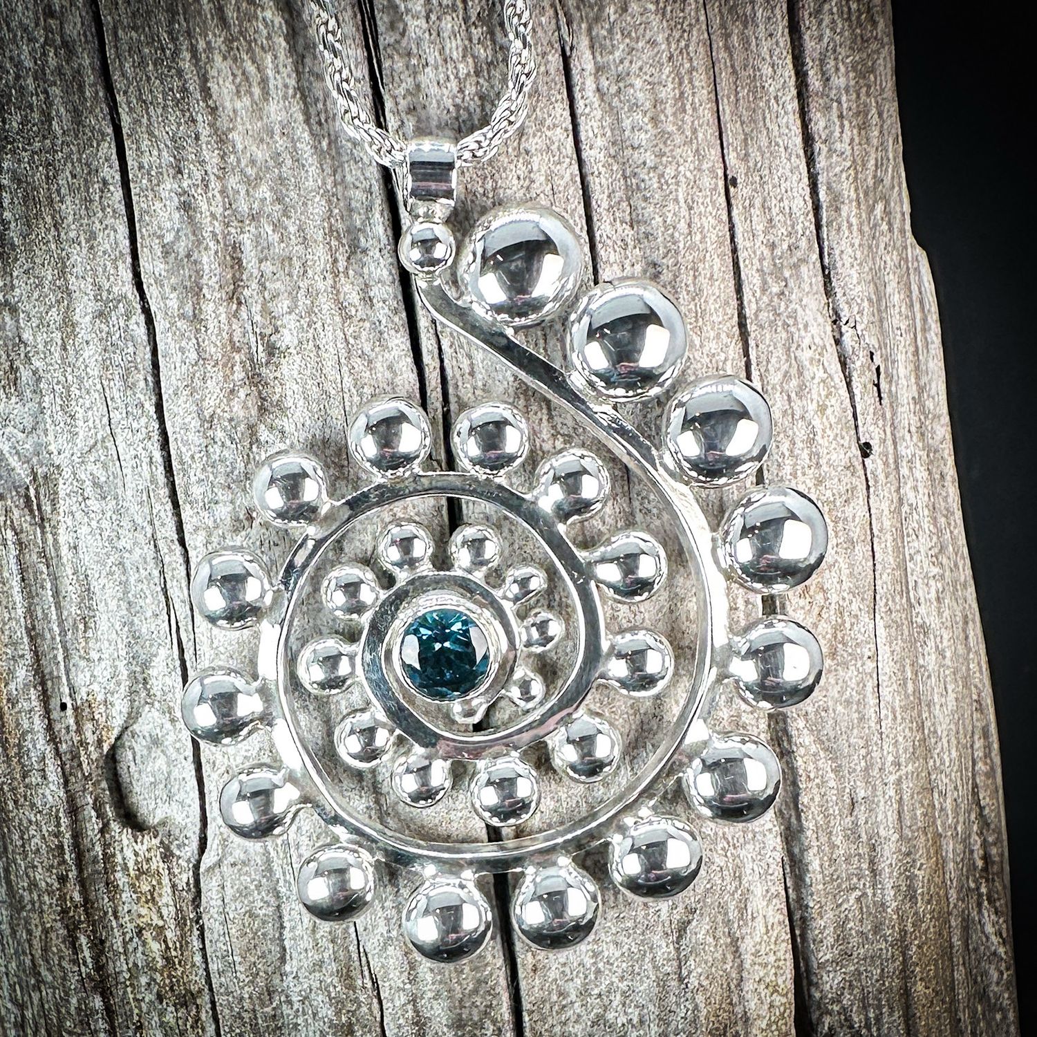 London blue Topaz fiddlehead Fern Pendant