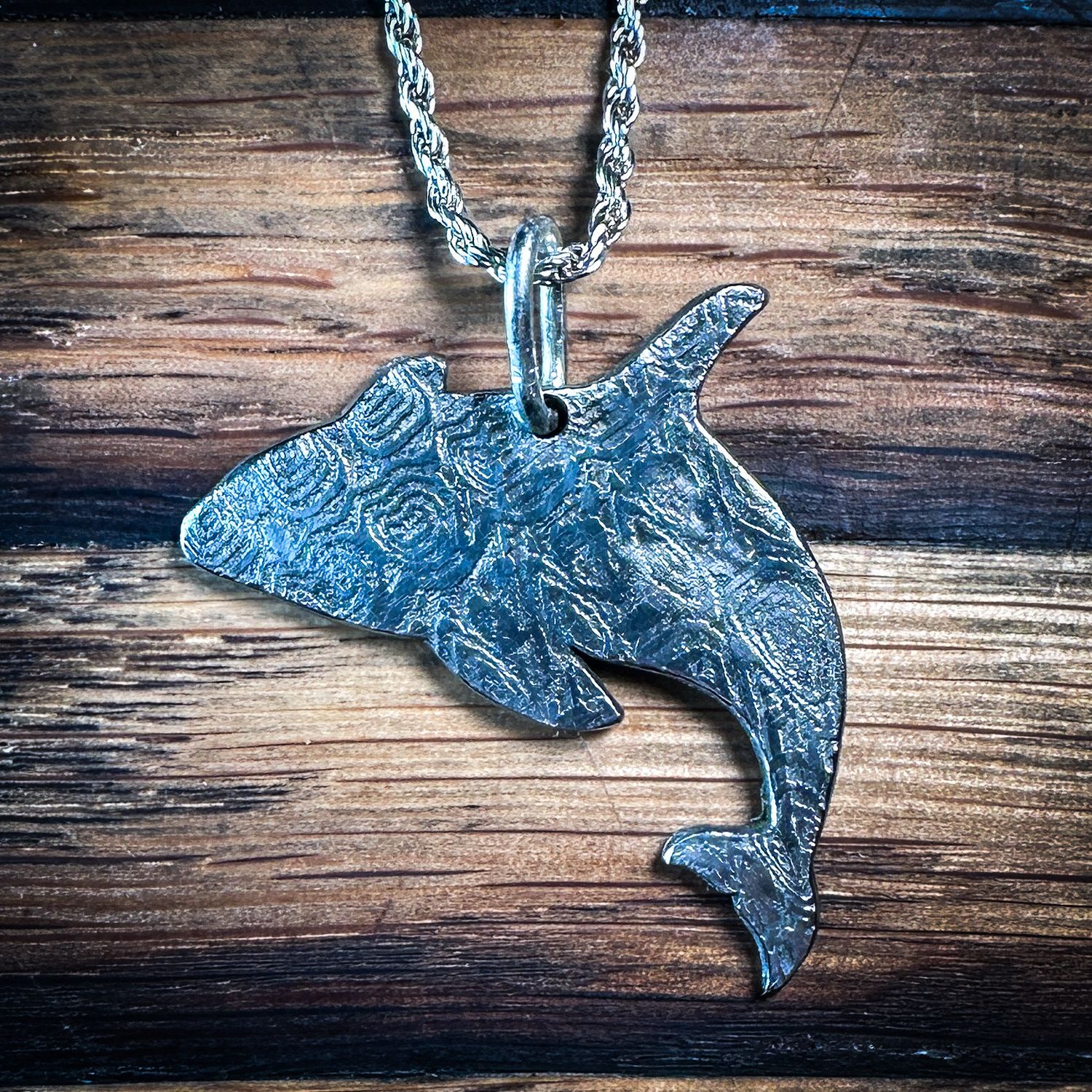 Stainless Steel Damascus Orca pendant