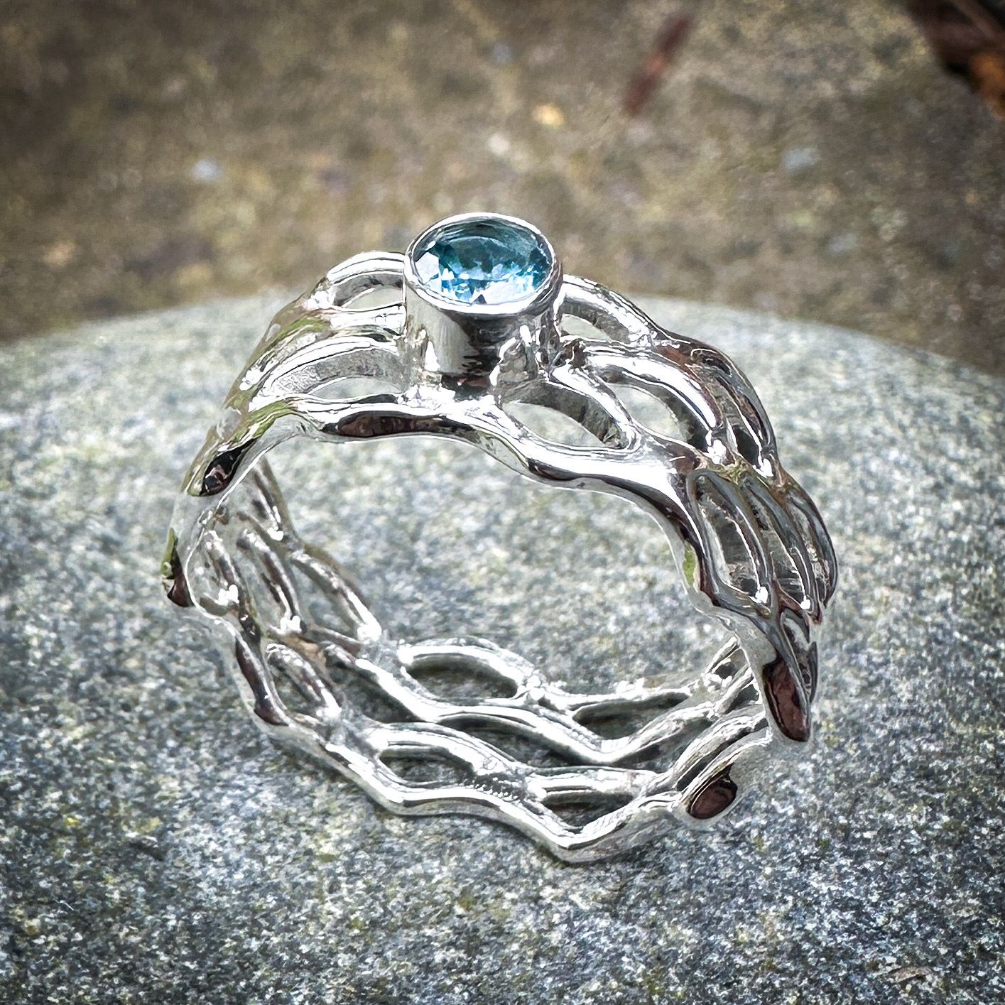 Structural Blue Topaz Ring Size 8