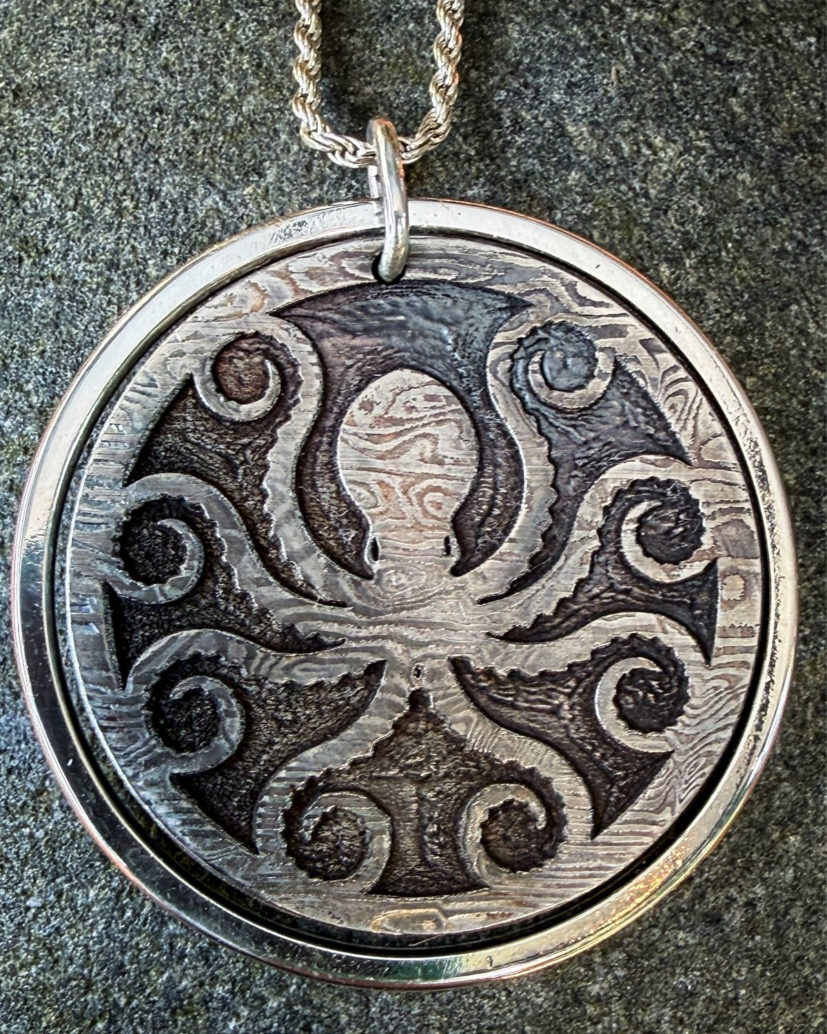 Damascus steel octopus Pendant Damascus steel octopus Pendant
