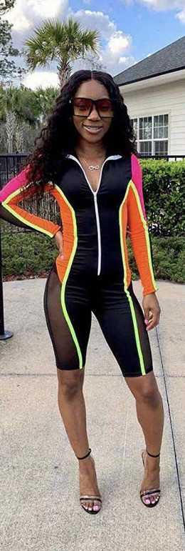 Long Sleeve Crop Mesh Sexy Jumpsuit