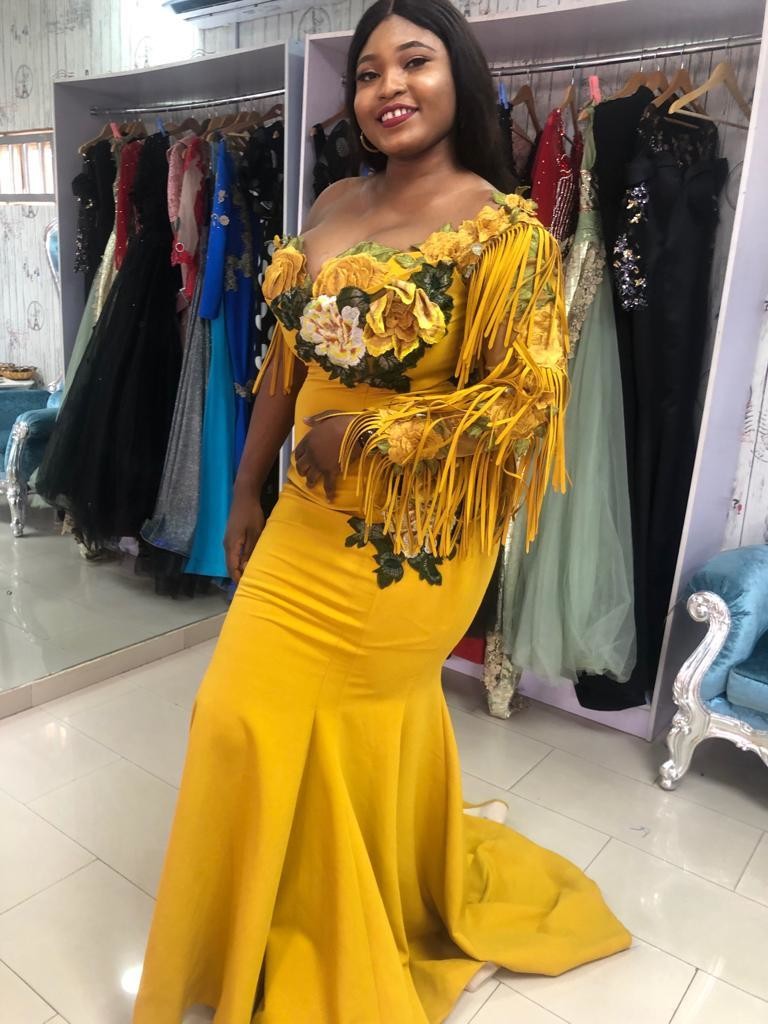 mustard yellow evening dress