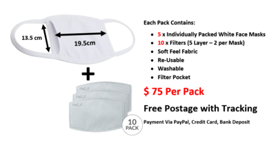 Reusable Soft Feel Face Masks - 5 Pack with Filter