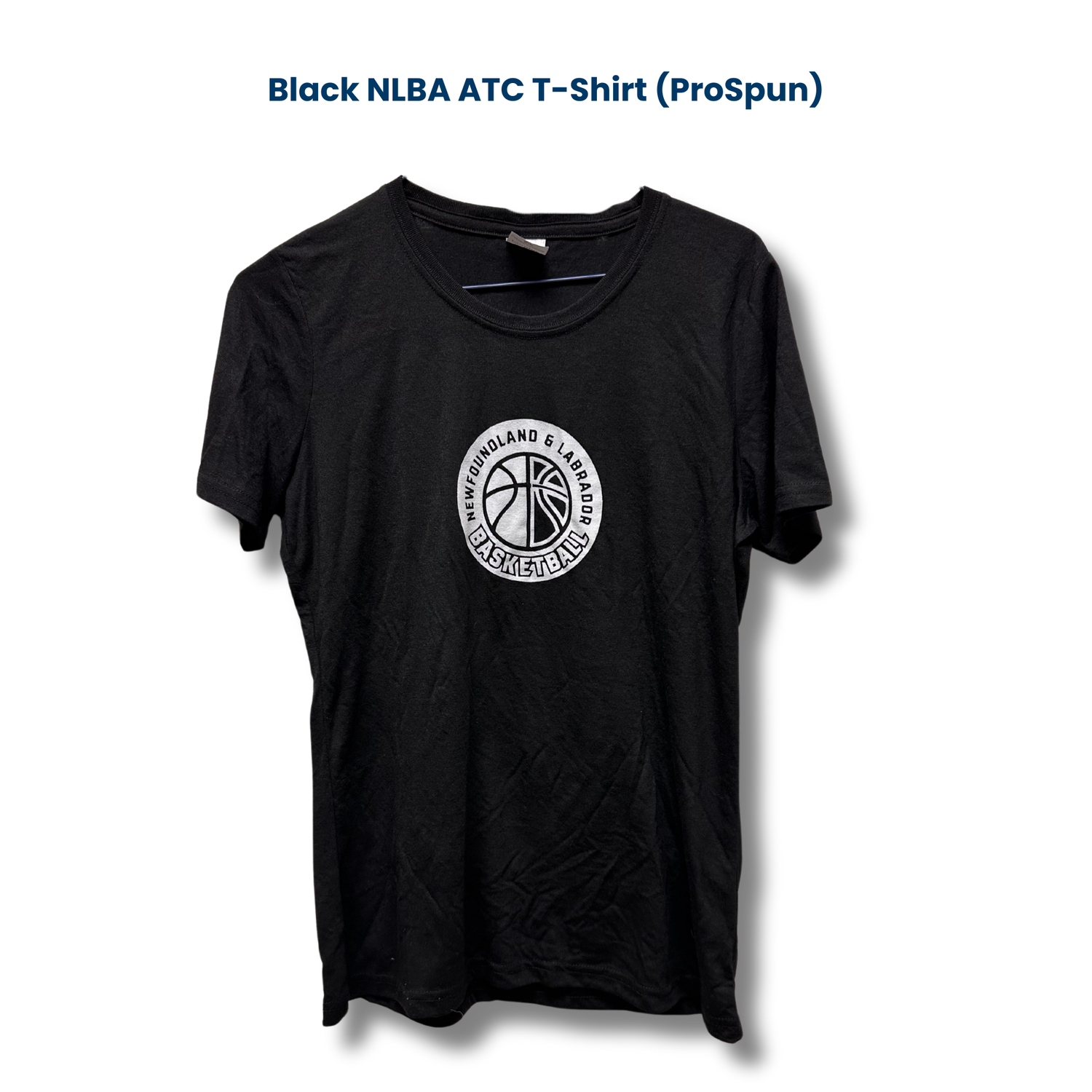 Black t-shit with round NLBA logo in the center chest. 