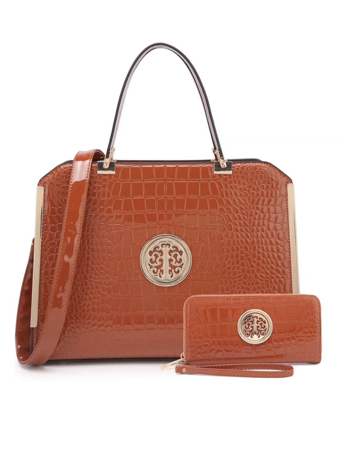 Patent Leather Brown Satchel Handbag